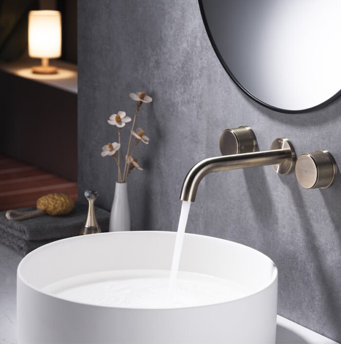 HEIMBERG-FLORA Concealed 3-Hole Basin Mixer in Old Brass, with a concealed design, 35mm Sedal Cartridge, and Neoperl Aerator