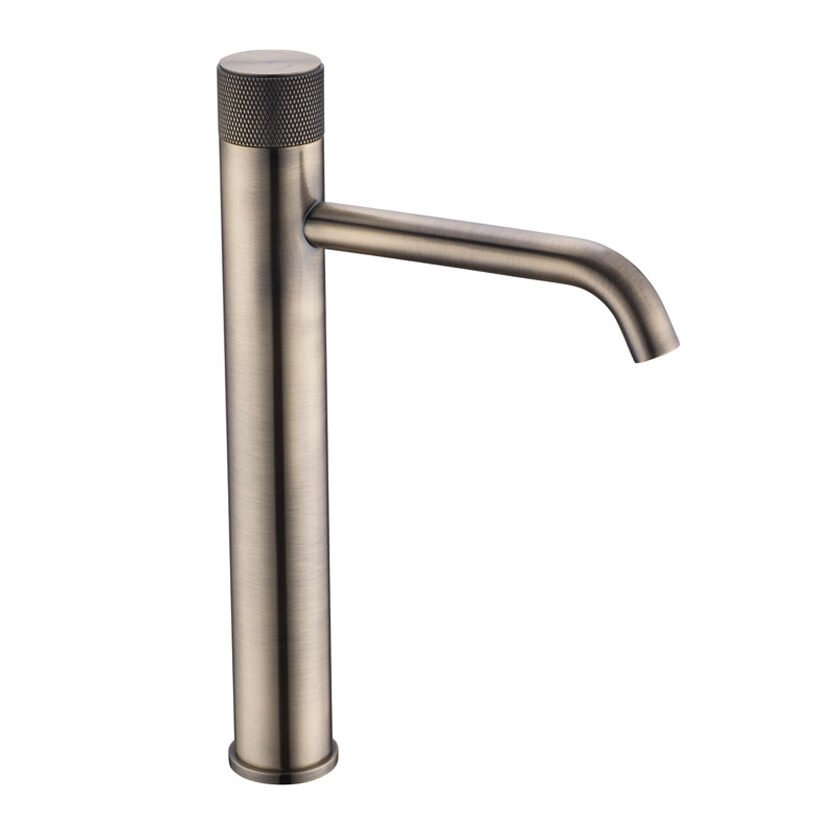 HEIMBERG-FLORA Single Tall Lever Basin Mixer in Old Brass, featuring a brass body, 35mm Sedal Cartridge, and Neoperl Aerator, designed for elevated basin setup