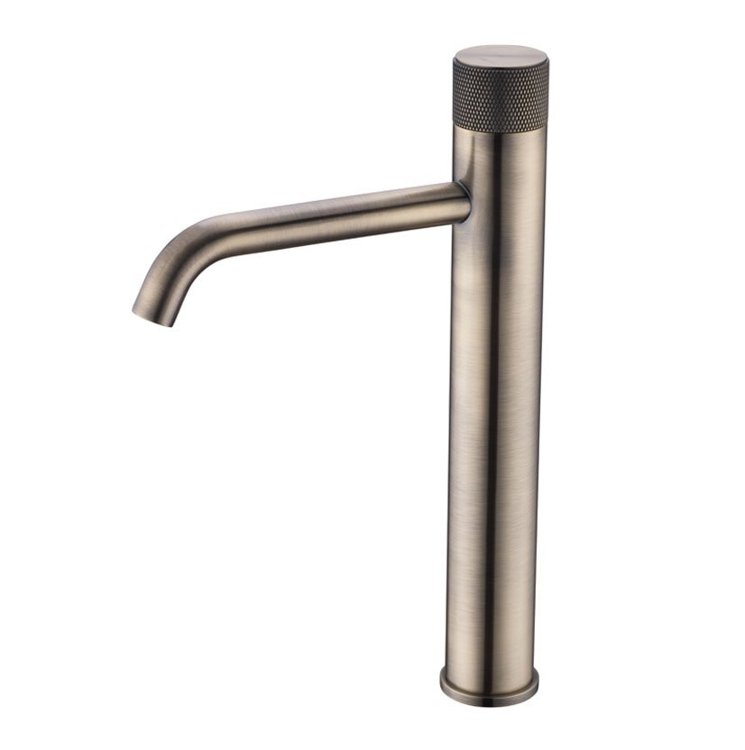 HEIMBERG-FLORA Single Tall Lever Basin Mixer in Old Brass, featuring a brass body, 35mm Sedal Cartridge, and Neoperl Aerator, designed for elevated basin setup