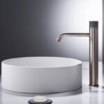 HEIMBERG-FLORA Single Tall Lever Basin Mixer in Old Brass, featuring a brass body, 35mm Sedal Cartridge, and Neoperl Aerator, designed for elevated basin setups