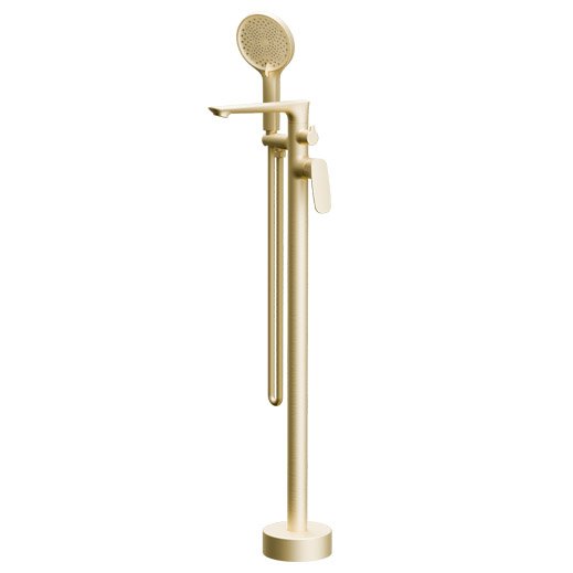 HEIMBERG-URBAN Brushed Gold Free Standing Bath Mixer HBM-URB-190-Brushed-Gold, with diverter, hand shower, and concealed box