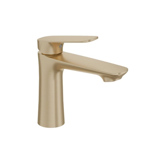 ### **Alt Text:** "HEIMBERG-URBAN Brushed Gold Single Lever Basin Mixer HBM-URB-100-BG, high-quality brass bathroom faucet without waste, featuring Neoperl aerator and 60cm SUS inlet pipe."