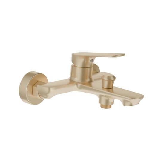 HEIMBERG-URBAN Brushed Gold Single Lever Bath/Shower Mixer HBM-URB-105-Brushed-Gold, brass construction, featuring Neoperl aerator and 60cm SUS inlet pipe