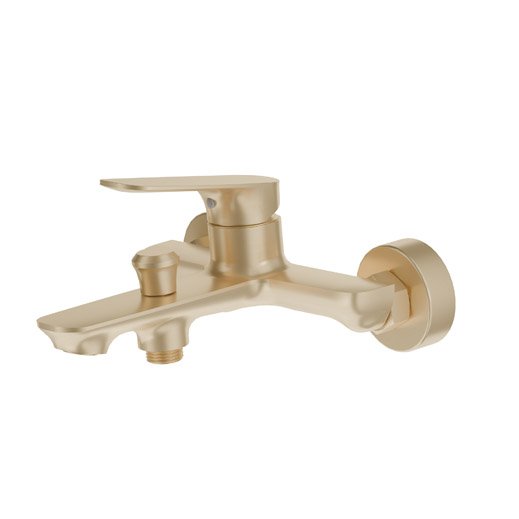 HEIMBERG-URBAN Brushed Gold Single Lever Bath/Shower Mixer HBM-URB-105-Brushed-Gold, brass construction, featuring Neoperl aerator and 60cm SUS inlet pipe