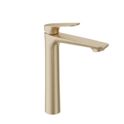 Elevate your bathroom with the HEIMBERG-URBAN Tall Single Lever Basin Mixer in Brushed Gold, designed for style and durability.