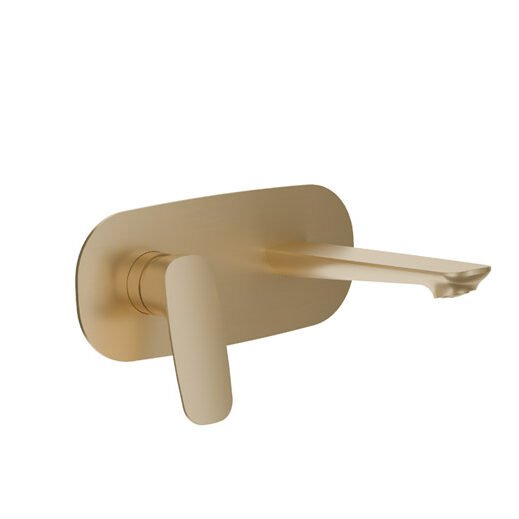 HEIMBERG-URBAN Brushed Gold Wall Mounted Basin Mixer HBM-URB-115-Brushed-Gold, concealed design with brass E-BOX, spout, and panel.